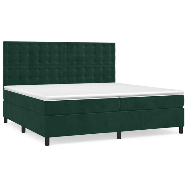 vidaXL Cama com molas/colch&atilde;o 200x200 cm veludo verde-escuro