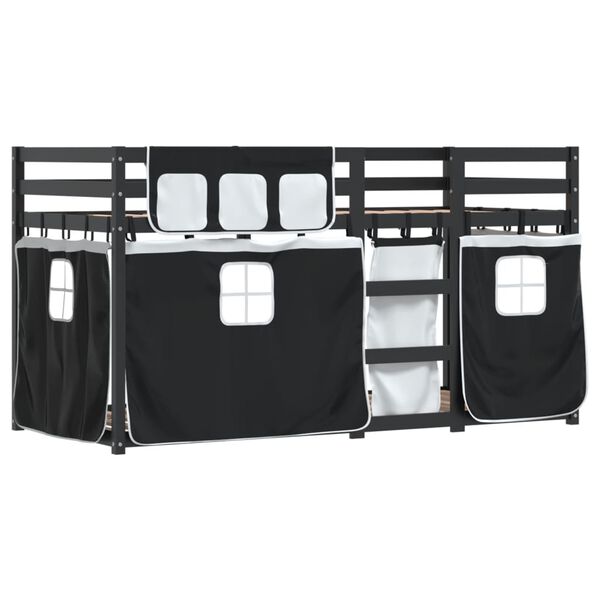 vidaXL Beliche com cortinas 80x200 cm pinho maci&ccedil;o branco e preto