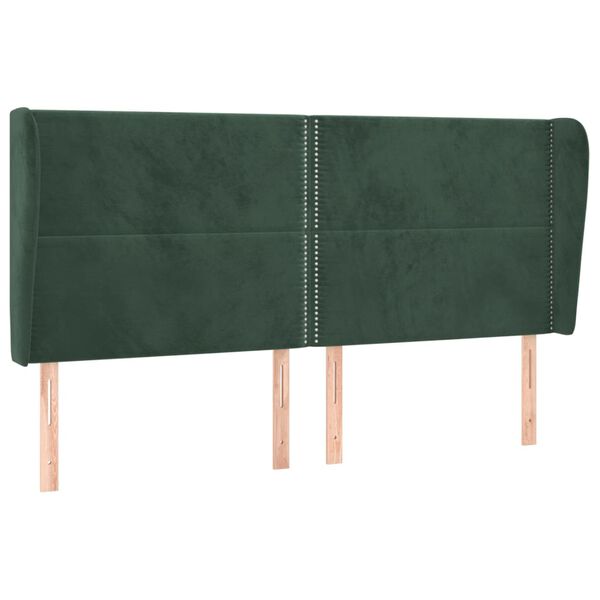 vidaXL Cabeceira cama c/ abas veludo 163x23x118/128 cm verde-escuro