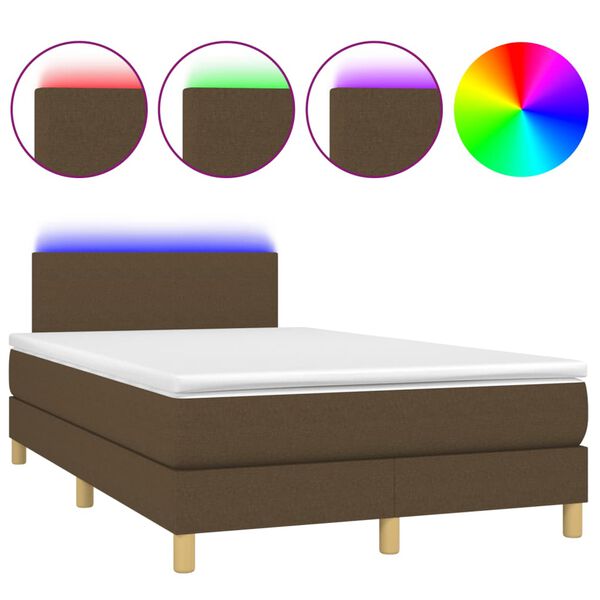 vidaXL Cama box spring c/ colch&atilde;o/LED 120x190cm tecido castanho-escuro