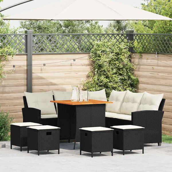 vidaXL 6pcs conjunto sof&aacute;s de jardim com almofad&otilde;es em L vime PE preto