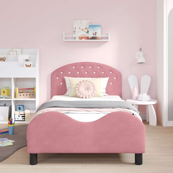 vidaXL Estrutura de Cama Infantil com Cabeceira Rosa 90 x 190 cm