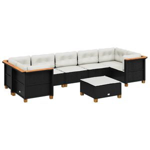 vidaXL 8 pcs conjunto sof&aacute;s de jardim com almofad&otilde;es vime PE preto