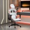 vidaXL Cadeira gaming massagens c/ apoio p&eacute;s couro artif. branco/rosa