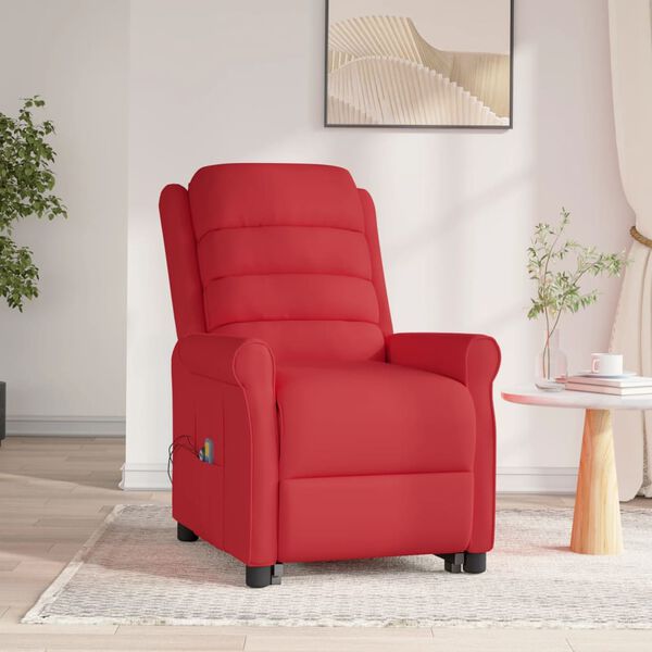 vidaXL Poltrona de massagens elevat&oacute;ria couro artificial vermelho