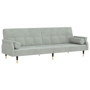 vidaXL Sof&aacute;-cama com almofad&otilde;es veludo cinzento-claro