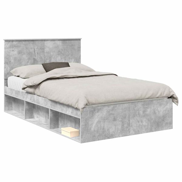 vidaXL Estrutura da Cama com cabeceira Cinza Concreto 135 x 190 cm