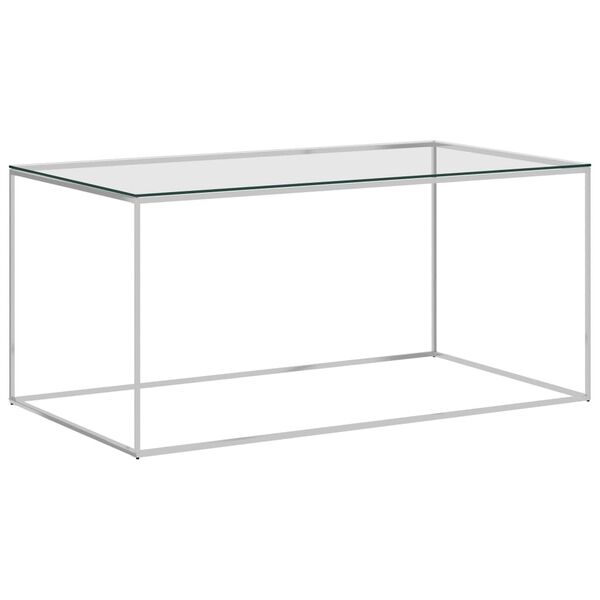 vidaXL Mesa de centro 90x50x43 cm a&ccedil;o inoxid&aacute;vel prateado e vidro