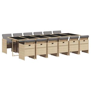 vidaXL 13 pcs conj. jantar jardim c/ almofad&otilde;es vime PE bege misturado