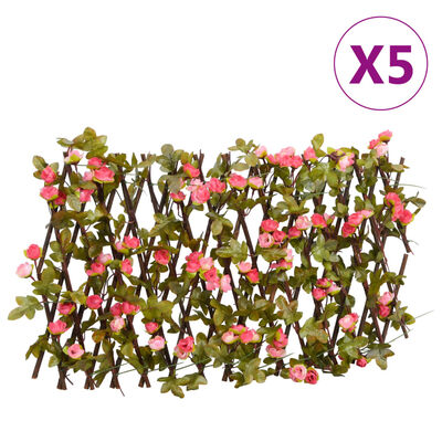 vidaXL Treliça hera artificial extensível 5 pcs 180x20 cm rosa escuro