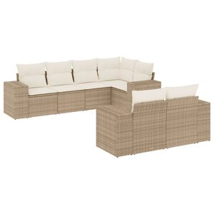 vidaXL 7 pcs conjunto de sof&aacute;s p/ jardim com almofad&otilde;es vime PE bege