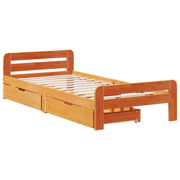 vidaXL Cama sem colch&atilde;o 75x190 cm madeira de pinho maci&ccedil;a castanho-mel