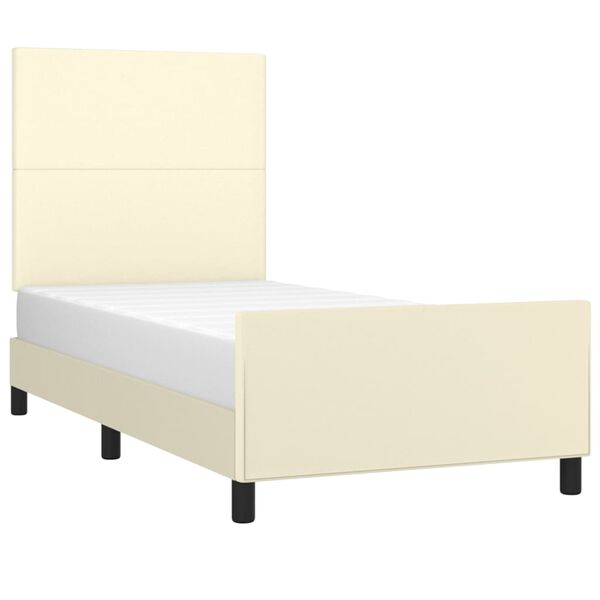 vidaXL Estrutura de cama c/ cabeceira couro artificial 100x200cm creme