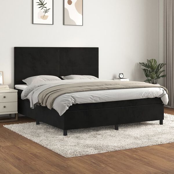 vidaXL Cama com molas/colch&atilde;o 180x200 cm veludo preto