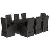 vidaXL 9 pcs conjunto de jantar p/ jardim c/ almofad&otilde;es vime PE preto
