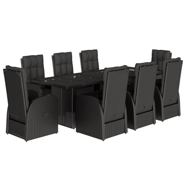 vidaXL 9 pcs conjunto de jantar p/ jardim c/ almofad&otilde;es vime PE preto