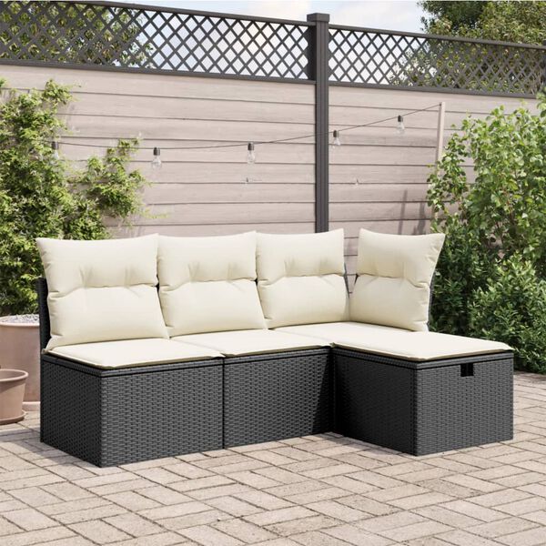 vidaXL Banco de jardim com almofadão 55x55x37 cm vime PE preto