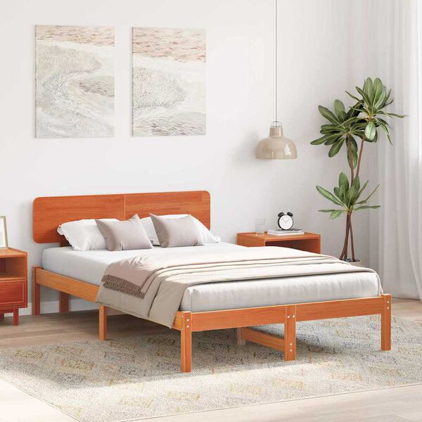 vidaXL Estrutura da Cama com cabeceira Marrom Cera 140 x 190 cm