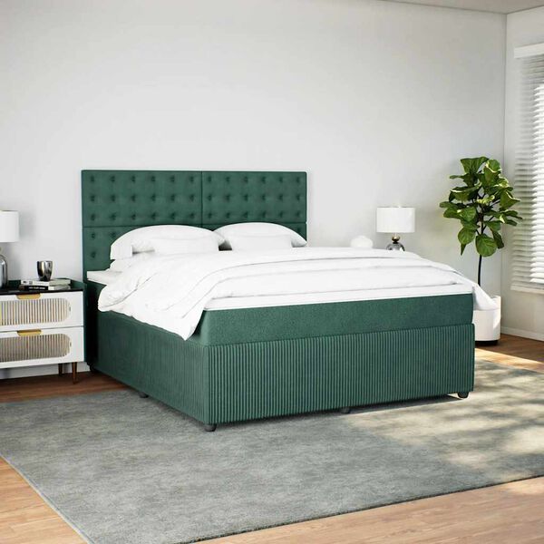 vidaXL Cama com molas/colch&atilde;o 180x200 cm veludo verde-escuro