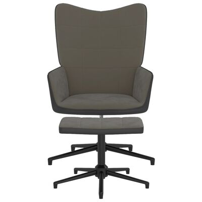 vidaXL Cadeira de descanso com banco PVC e veludo cinzento-escuro