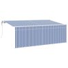 vidaXL Toldo Retr&aacute;til Riscas Azul e branco 350 x 200 cm Tecido e metal