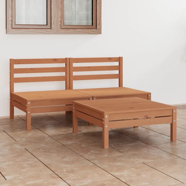 vidaXL 3 pcs conjunto lounge de jardim pinho maci&ccedil;o castanho mel