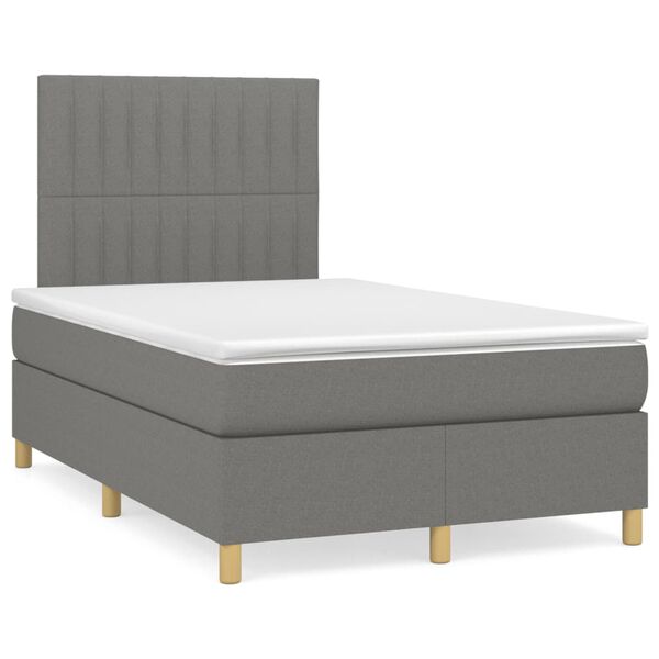 vidaXL Cama box spring c/ colch&atilde;o e LED 120x190 cm tecido cinza-escuro