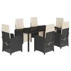 vidaXL 7 pcs conjunto de jantar p/ jardim c/ almofad&otilde;es vime PE preto