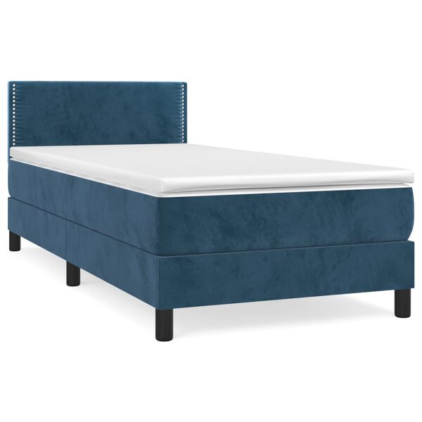 vidaXL Cama com molas/colch&atilde;o 90x190 cm veludo azul-escuro