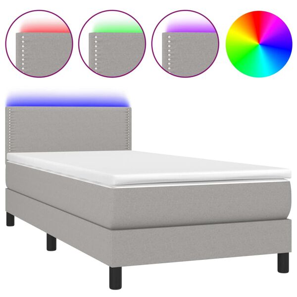 vidaXL Cama box spring c/ colch&atilde;o e LED 100x200 cm tecido cinza-claro