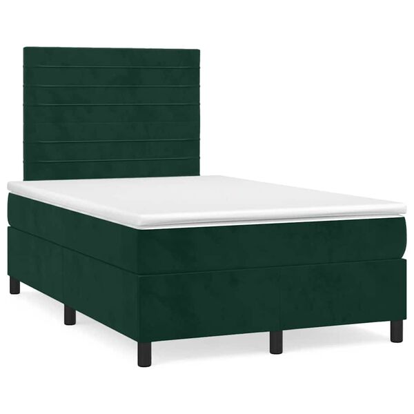 vidaXL Cama box spring com colch&atilde;o e luzes LED veludo verde-escuro