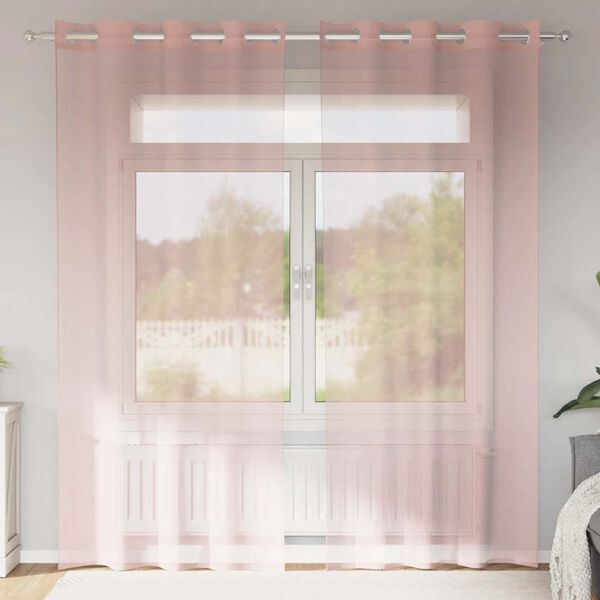 vidaXL Cortinas de voile com ilhós 2 pcs rosa 140x245 cm