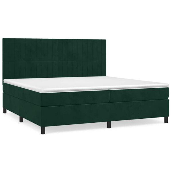 vidaXL Cama com molas/colch&atilde;o 200x200 cm veludo verde-escuro