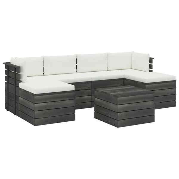 vidaXL 7 pcs conjunto lounge de paletes com almofad&otilde;es pinho maci&ccedil;o