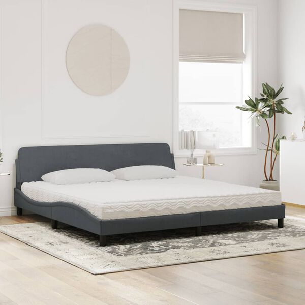 vidaXL Cama com colch&atilde;o Dover 200x200 cm veludo cinzento-escuro