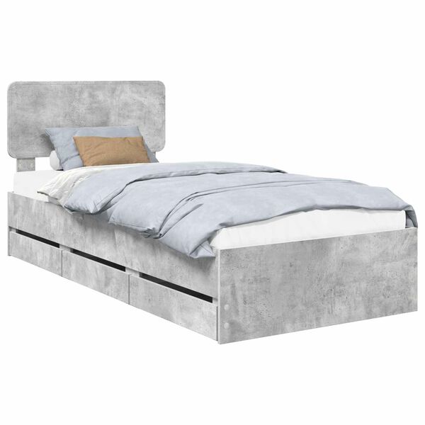 vidaXL Estrutura da Cama com cabeceira Cinzento Concreto 75 x 190 cm
