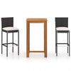 vidaXL 3 pcs conjunto de bar para jardim com almofad&otilde;es preto