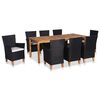 vidaXL 9 pcs conjunto de jantar para jardim vime PE preto e castanho