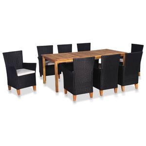 vidaXL 9 pcs conjunto de jantar para jardim vime PE preto e castanho