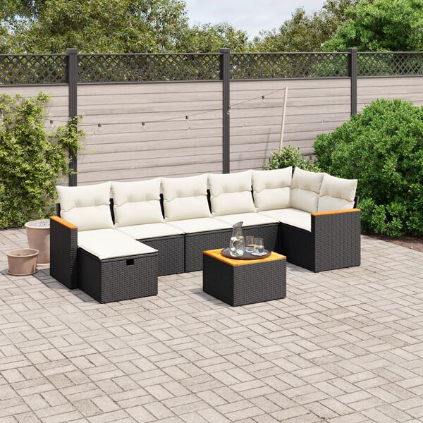 vidaXL 7 pcs conjunto de sof&aacute;s p/ jardim c/ almofad&otilde;es vime PE preto