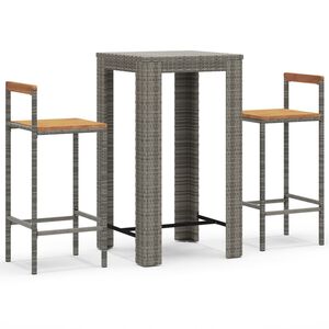 vidaXL 3 pcs conjunto de bar p/ jardim vime PE/acácia maciça cinzento