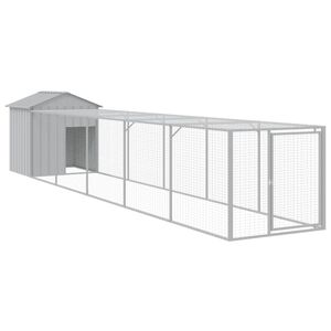 vidaXL Galinheiro com anexo 117x609x123 cm a&ccedil;o galvanizado cinza-claro