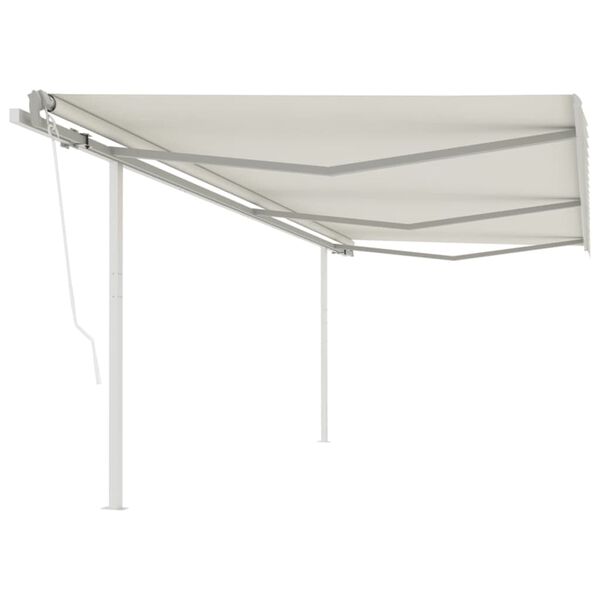 vidaXL Toldo retr&aacute;til autom&aacute;tico com postes 6x3,5 m cor creme