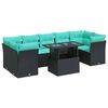 vidaXL 8 pcs conjunto sof&aacute;s jardim com almofad&otilde;es vime PE/ac&aacute;cia preto