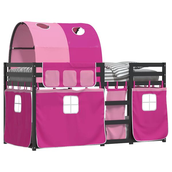 vidaXL Beliche com cortinas 90x190 cm madeira de pinho maci&ccedil;a rosa