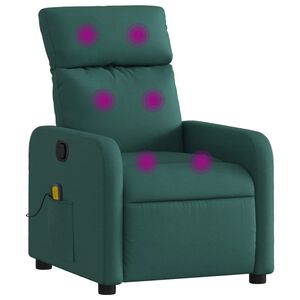 vidaXL Poltrona de massagens reclin&aacute;vel tecido verde-escuro
