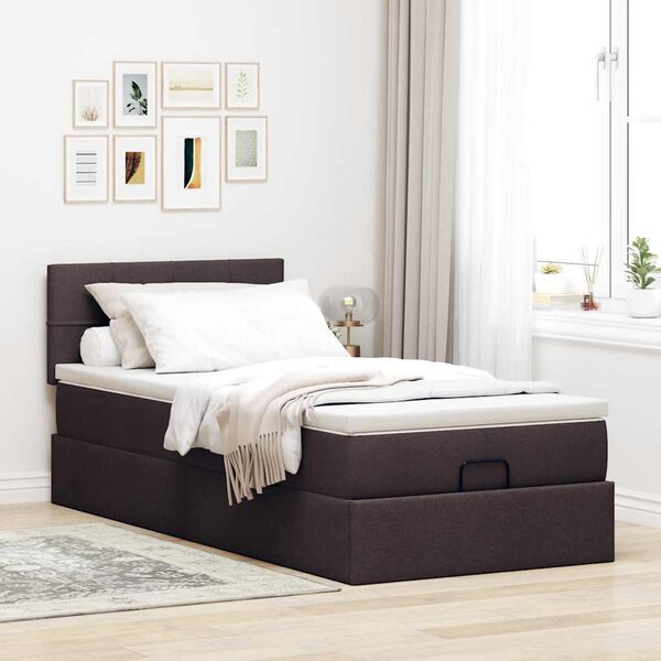 vidaXL Cama otomana com colch&atilde;o 90x200 cm tecido castanho escuro