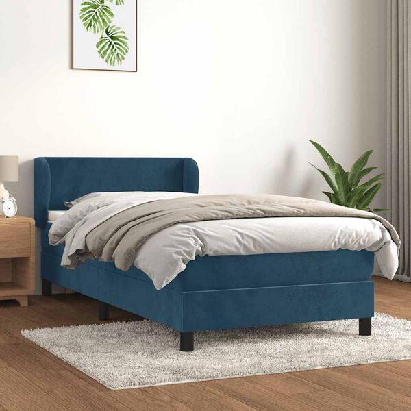 vidaXL Cama com molas/colch&atilde;o 90x190 cm veludo azul-escuro