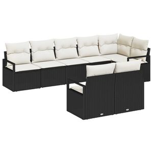 vidaXL Conjunto de Sof&aacute; de Jardim 8 pcs Preto e Branco vime PE