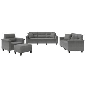 vidaXL 4 pcs conjunto sof&aacute;s c/ almofadas microfibra cinza-escuro